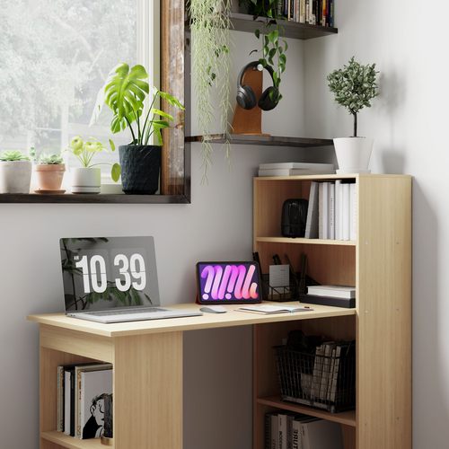 HOMCOM 120cm Computer Desk Bookshelf Writing Table Workstation 6 Shelves