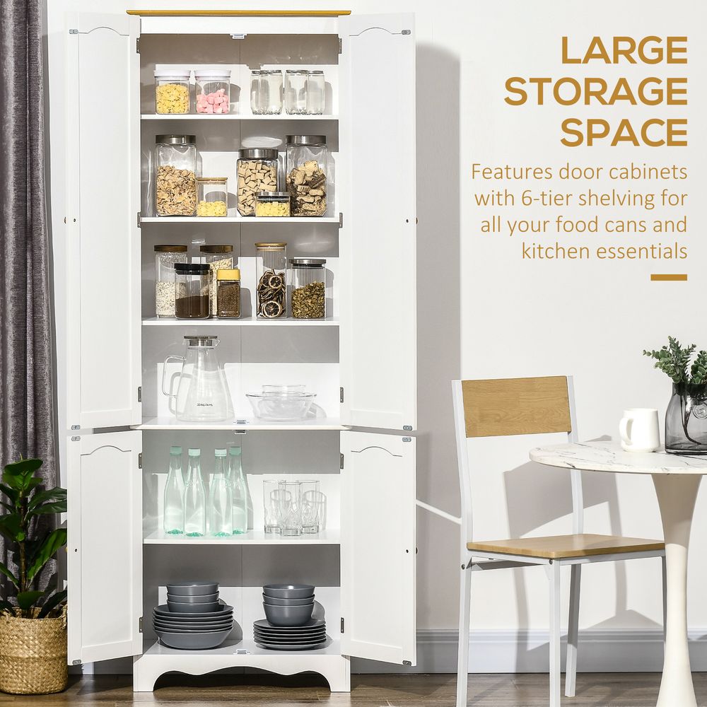 HOMCOM Freestanding 4-Door Kitchen Cupboard, Storage Cabinet Organizer with 4 Shelves,White