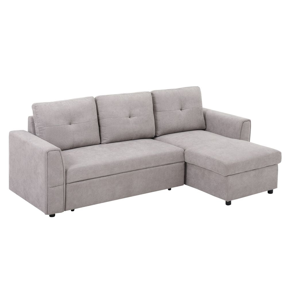 HOMCOM IE Located L-Shaped Sofa Bed Upholstered Reversible Couch with Hidden Storage Sectional Bed Set Sleeper Futon Grey