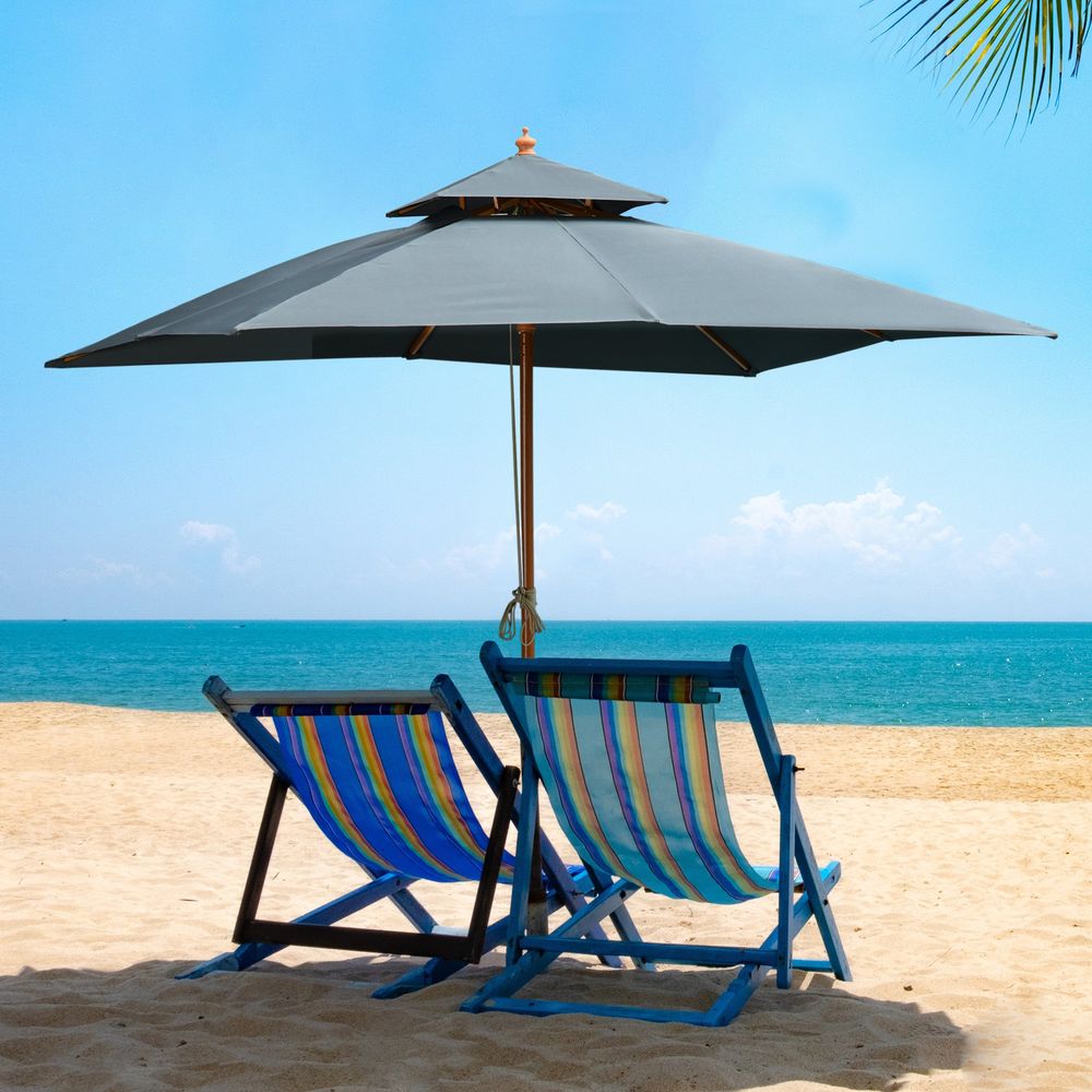 Premium 3x3m Wood Square Patio Umbrella - Market Quality Canopy, Sunshade, Garden Parasol - Best in Class