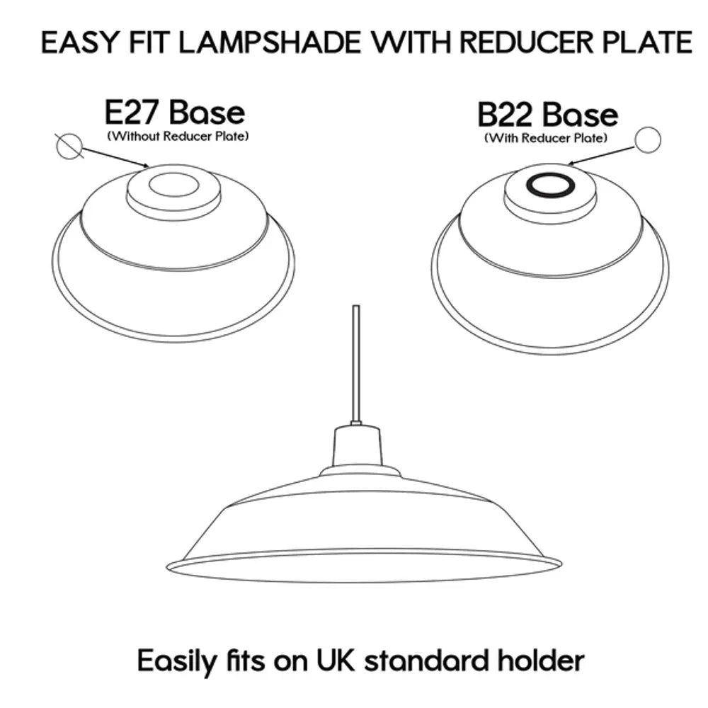 Navy Blue Retro Vintage Lampshade Easy Fit E27 Base Industrial Pendant Metal 36cm Lamp Light Shades