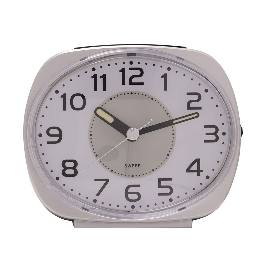 Wm.Widdop Silent Sweep Oval Face Blinking Light Alarm Clock  - Silver