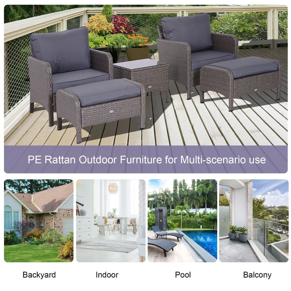 Premium Rattan Furniture Set - 5 Pcs, Steel Frame, Grey