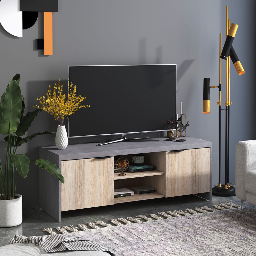 Modern Grey Wooden TV Stand - DVD CD Storage Unit - Organize and Display - Professional Quality - Easy Assembly