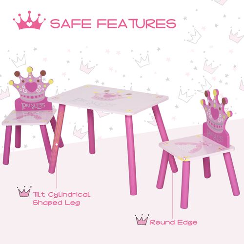 Princess Crown Chair Table Set 2-4 Yrs Pink HOMCOM: Kids Home Furniture 3 Pcs