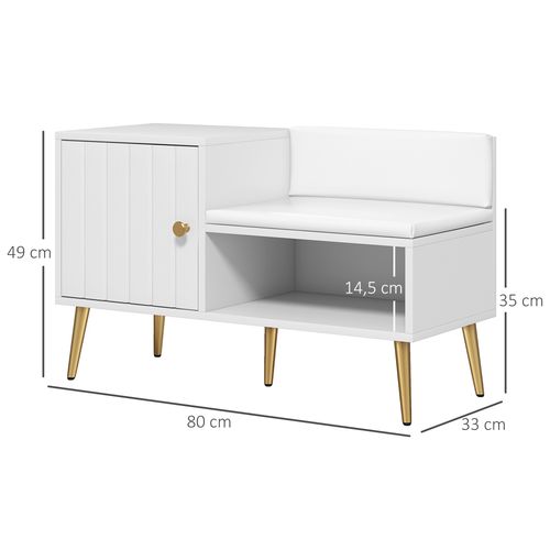 HOMCOM Upholstered Entryway Shoe Bench with Storage Cabinet Open Shelf