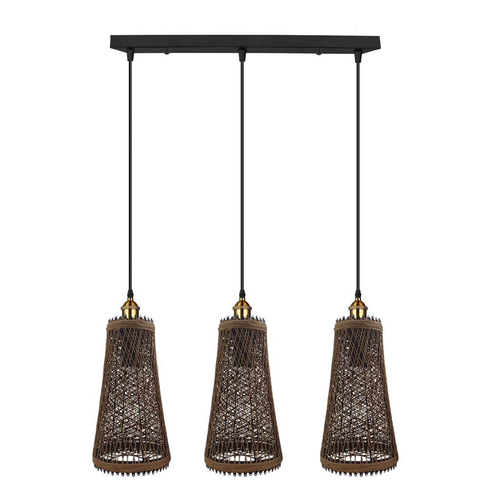Retro Industrial Vintage Rattan Ceiling Pendant - 3 Head Natural Wicker Basket Style - High-Quality Materials - Dimmable - Free Shipping