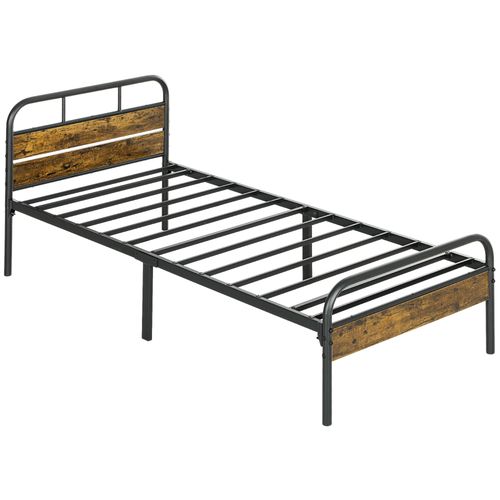 HOMCOM Single Bed Frame with Headboard, No Box Spring Needed