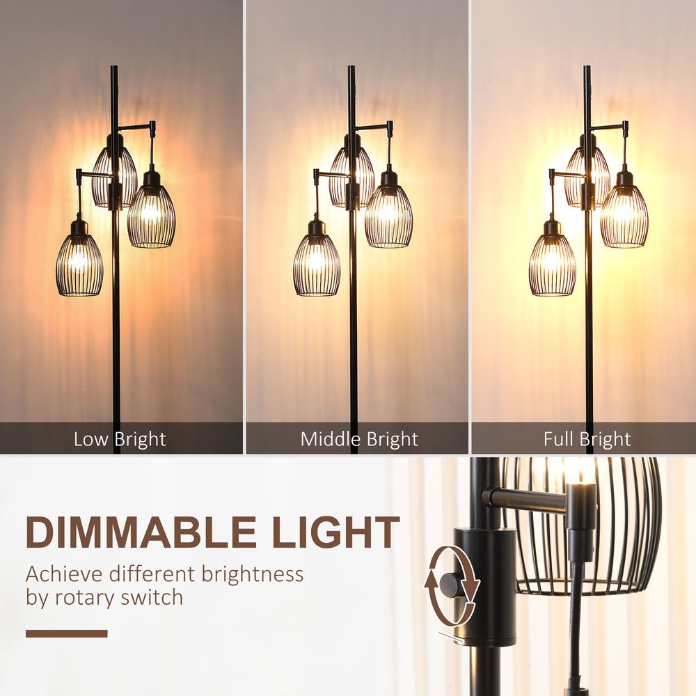 Industrial 3-Light Floor Lamp, Dimmable Black, 170cm
