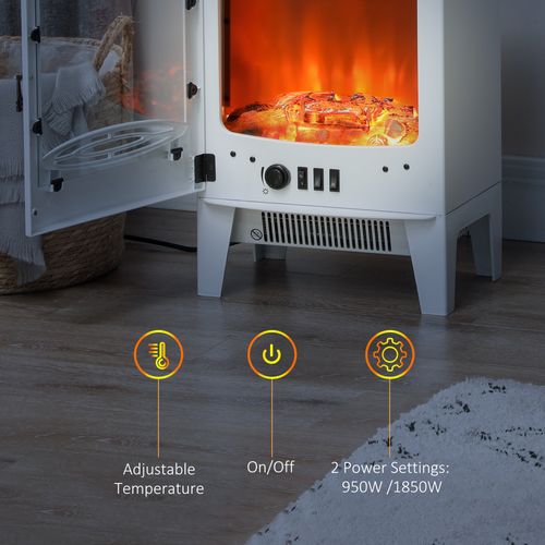 HOMCOM Electric Fireplace Freestanding w/Realistic Flame Effect