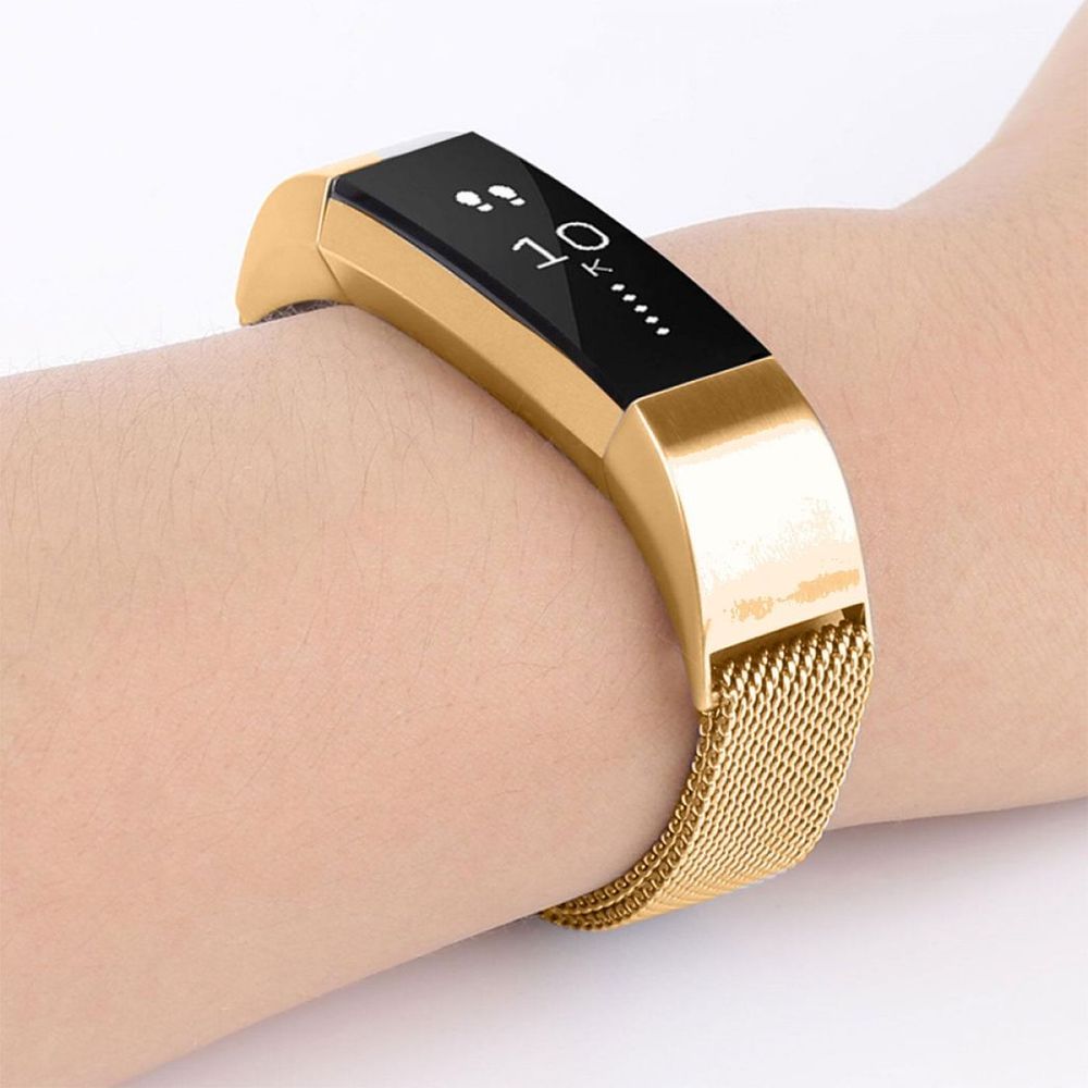 AQUARIUS Replacement milanese stainless steel wrist band For FItbit Alta Smart fitness trackers with Unique magnetic closure design (Gold)