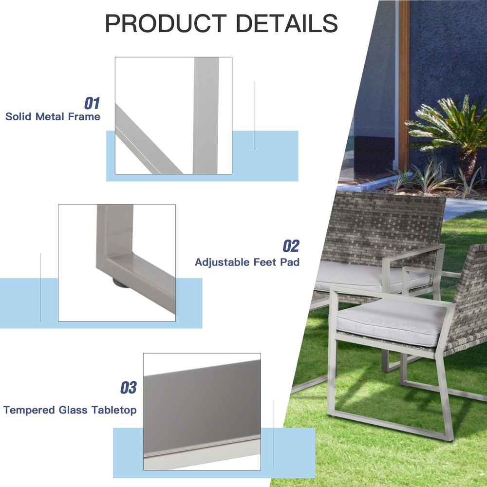 4-Piece Outdoor Garden Rattan Seating Furniture Set Grey