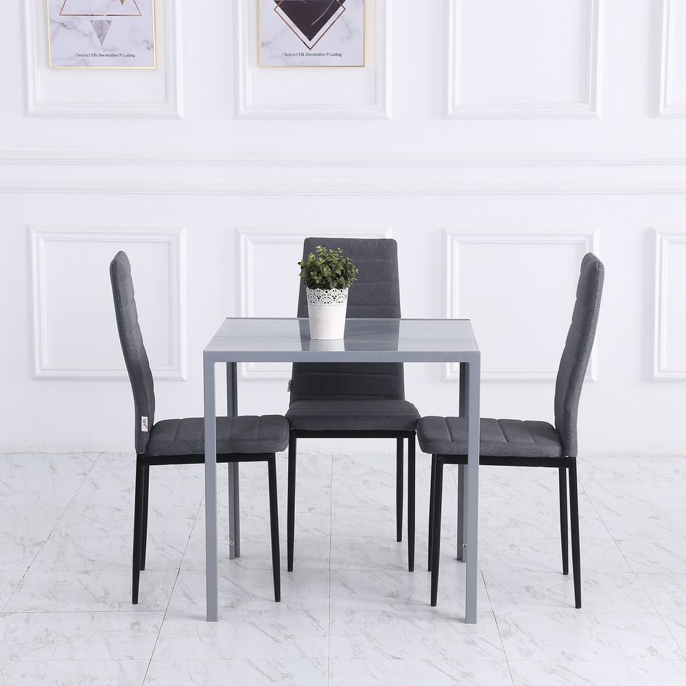 HOMCOM Modern Square Dining Table, Seats 4, with Glass Top & Metal Legs for Dining Room, Living Room, Greyare Design with Tempered Glass & Metal Legs