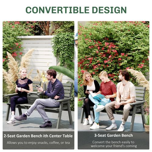Outsunny Convertable 3-Seater Wood Bench Table Garden w/ Armrests Grey