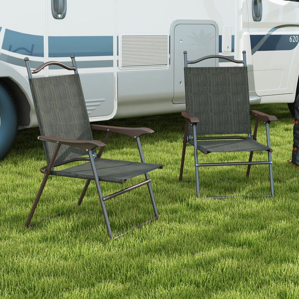 Outsunny Folding Chairs - Armrests, Breathable Fabric, Dark Brown