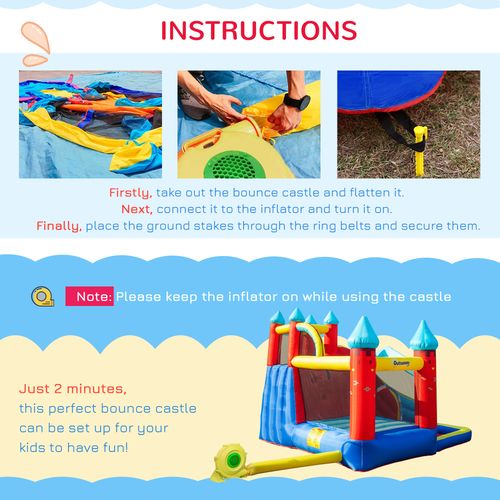 Outsunny 4 In 1 Kids Bouncy Castle, Large Inflatable House w/Trampoline, Slide, Water Pool, Climbing Wall, Includes Blower, Bag, Ages 3-8 Years, 2.9 x 2.7 x 2.3m