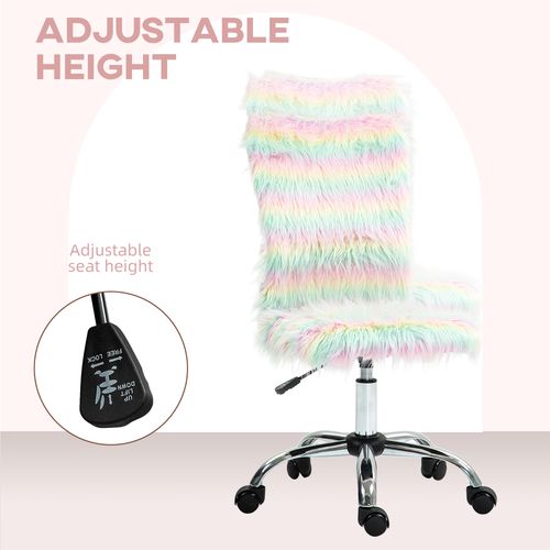 HOMCOM Fluffy Makeup Vanity Chair with No Arm, Swivel Wheels, Unicorn Tone