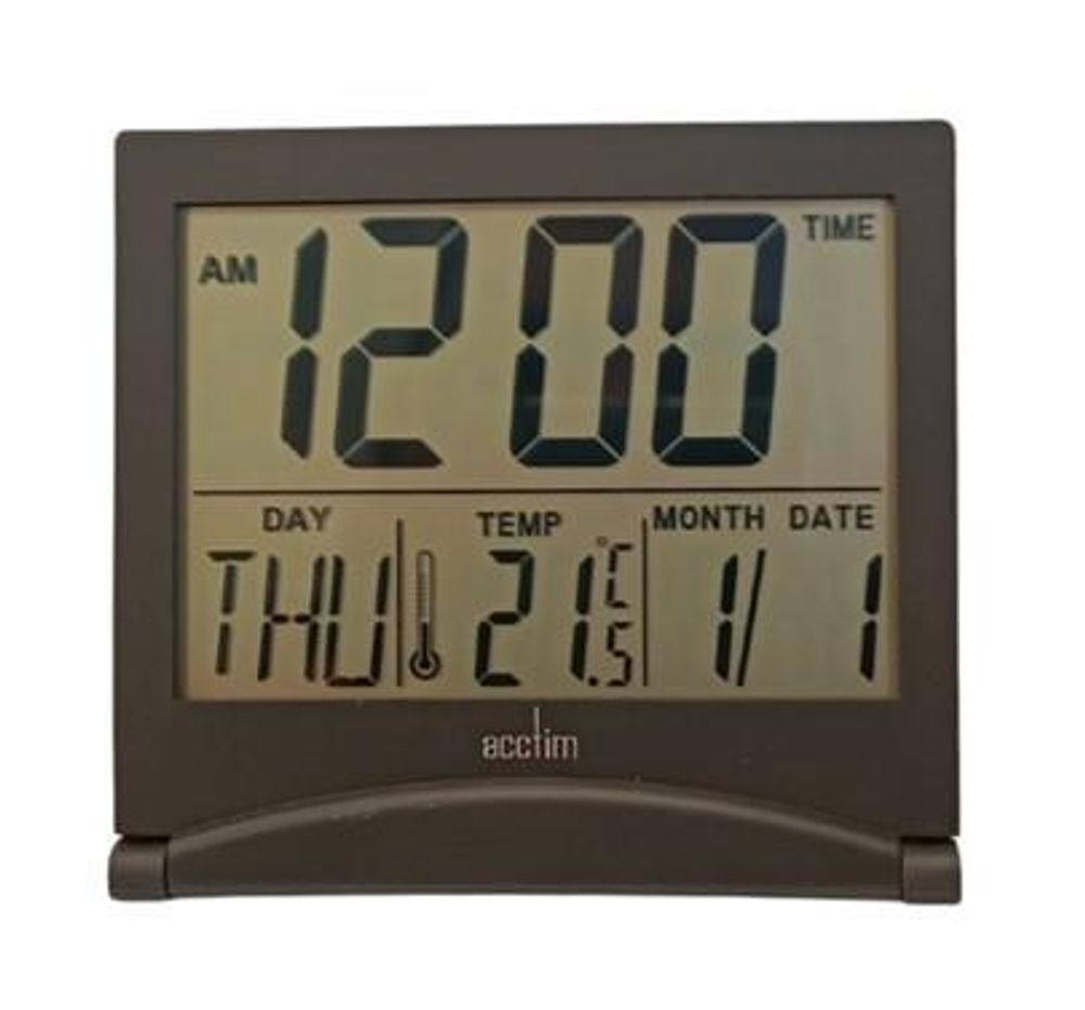 Acctim Mini Flip 2 Folding Travel LCD Alarm Clock Black