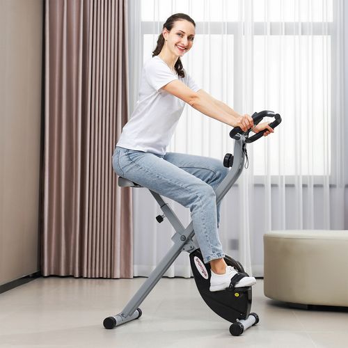 SPORTNOW Folding Exercise Bike with Heart-Rate Sensor for Home Use
