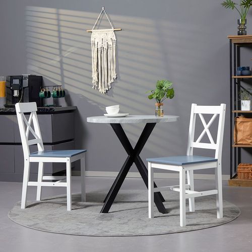 Dining Chairs Set of 2, Pine Wood Frame, Cross Back for Kitchen White