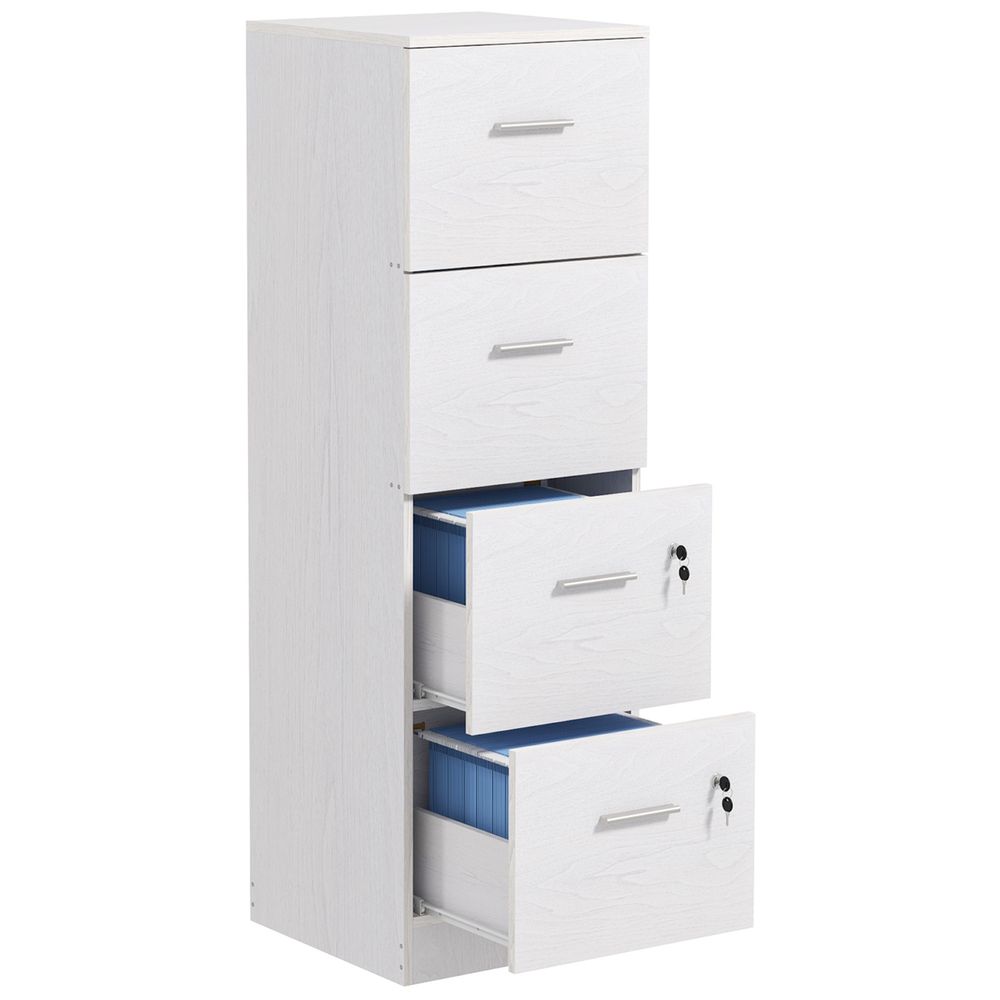 HOMCOM 4 Drawer File Cabinet Locking Filing Cabinet, Black Wood Effect