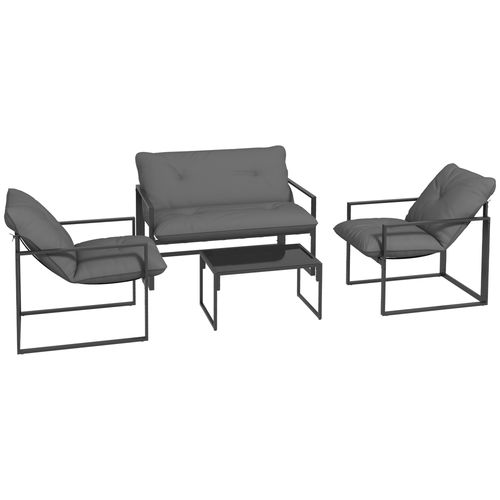 Outsunny 4 PCs Garden Sofa Set with 2 Armchairs Loveseat Coffee Table, Grey