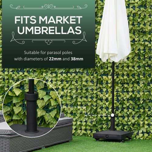 Outsunny 20kg Heavy Duty Garden Parasol Base with Wheels for Patio Deck Black