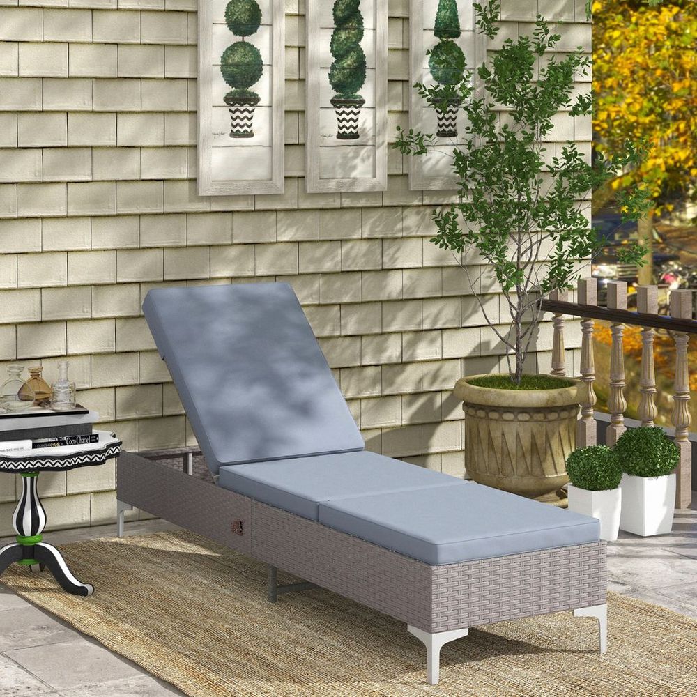 Premium Outsunny Patio Rattan Sun Lounger - Durable Wicker, Adjustable Backrest - Boost Your Outdoor Relaxation!