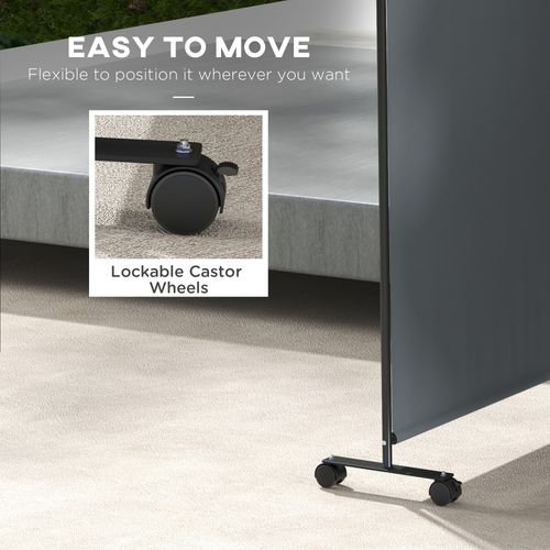 Outsunny Garden Screen with Wheels, 6ft Rolling Privacy Room Divider, Dark Grey
