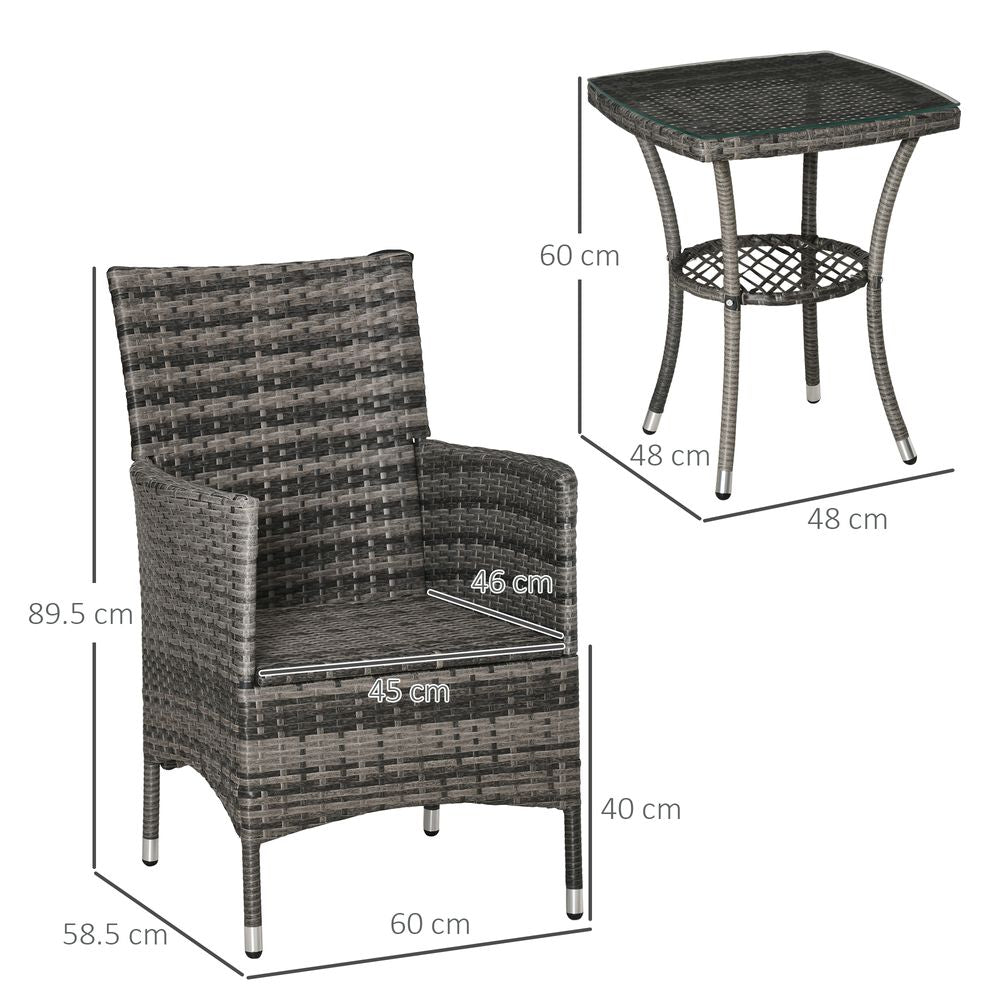 Outdoor Garden Rattan Bistro Set - 2 Seater Table Set - Light Grey - All Weather - UV Resistant