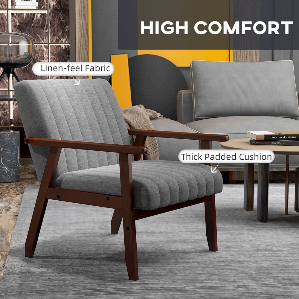 HOMCOM Grey Upholstered Armchair: Modern Accent Chair for Bedroom & Living Room