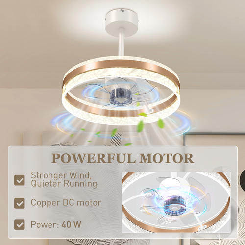 HOMCOM Ceiling Fan Light with 3 Colour, Timer, Reversible, Remote, Gold