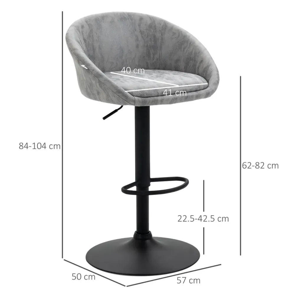 Adjustable Swivel Bar Stools Set of 2 Bar Chairs with Footrest, Light Grey