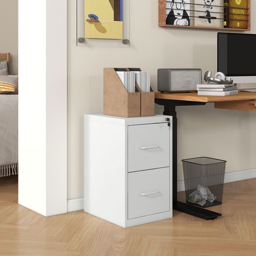 HOMCOM 2 Drawer Filing Cabinet Steel File Cabinet for A4 Letter Size White