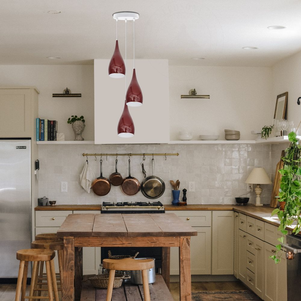 4 Head Modern Industrial Metal E27 Burgundy Teardrop Pendant Light Hanging Light Fixture