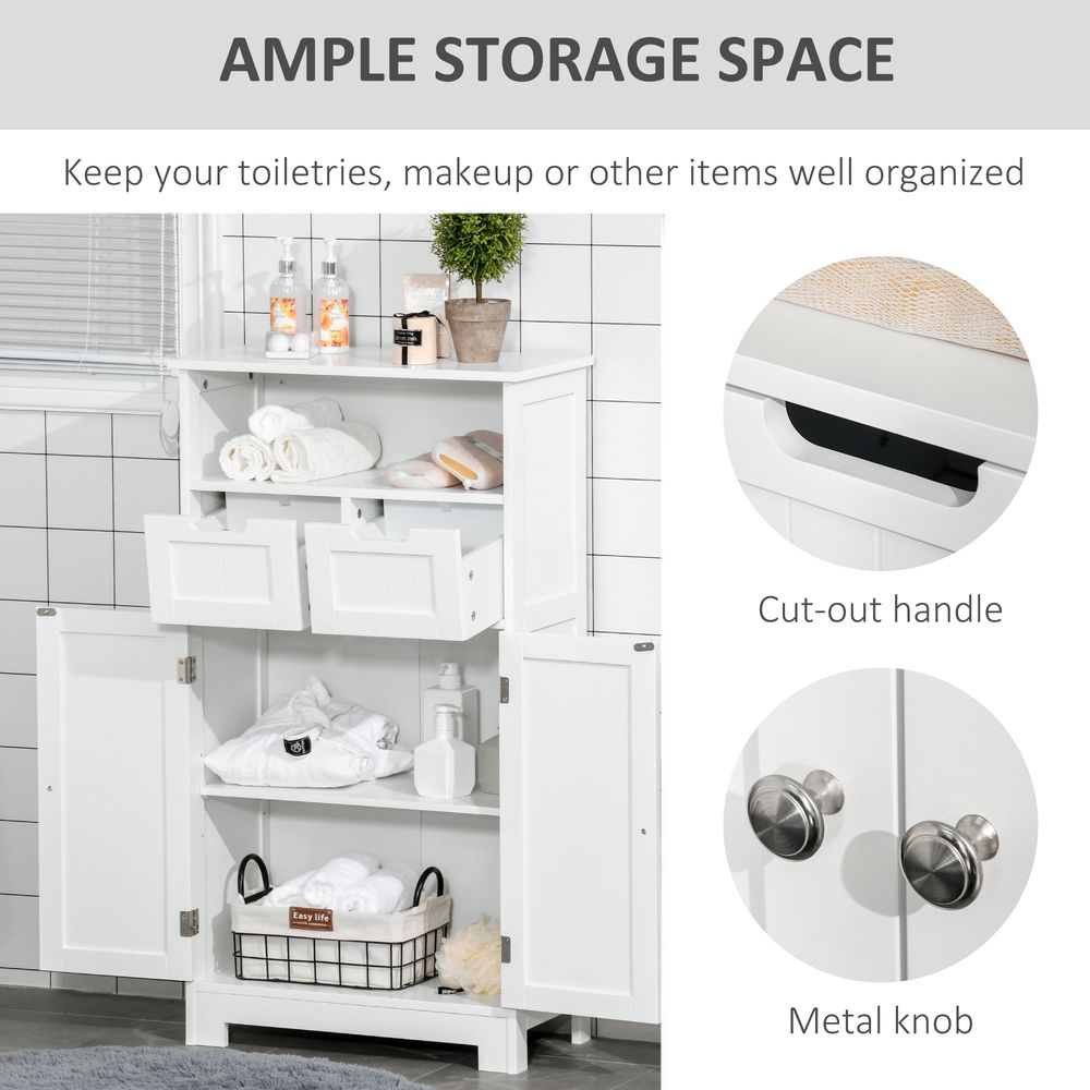 Premium Bathroom Floor Cabinet 2 Drawers | Adjustable Shelf | White | High Quality Materials