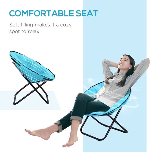 Folding Saucer Moon Chair, 80Lx80Wx75H cm, Metal Frame, 600D Oxford Cloth-Blue