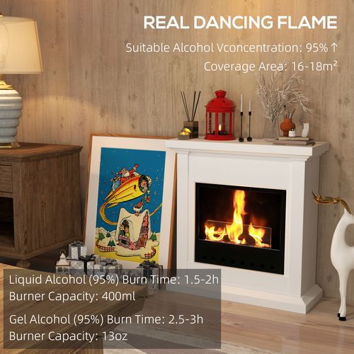HOMCOM Bioethanol Fire, Ethanol and Gel Fireplace, 3 Hours Burns, White
