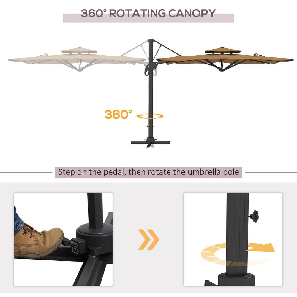 Outsunny 3m Dual Top Khaki Patio Umbrella - Hydraulic Mechanism, High-Quality - Create Shade Anywhere!
