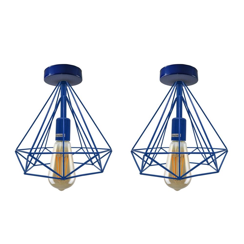 2 Pack Black Vintage Flush Mount Ceiling Light Fixture Metal Cage Ceiling Lampshade with E27 Holder