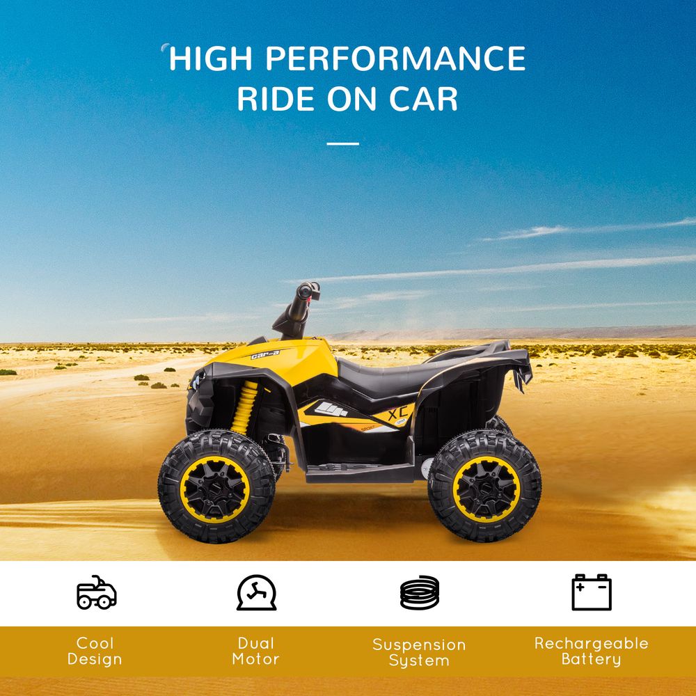HOMCOM 12V Electric Quad Bike for Kids Ride On Car ATV Toy, with Forward Reverse Functions, LED Headlights, Music, for Ages 3-5 Years - Yellow