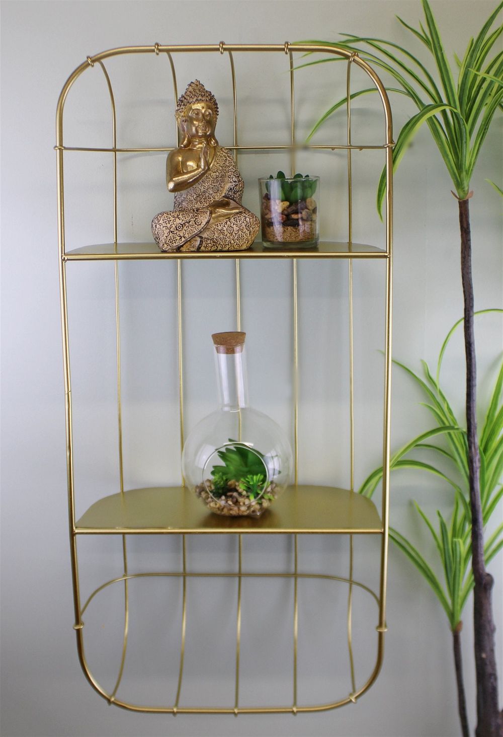 Premium Gold Metal Double Storage Shelf - High-Quality Design - 17 x 77 x 36cm