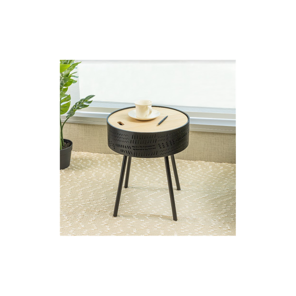 Slender Lift Top Round Side Table - Black, 38.5 x 38.5 x 45cm - High Quality