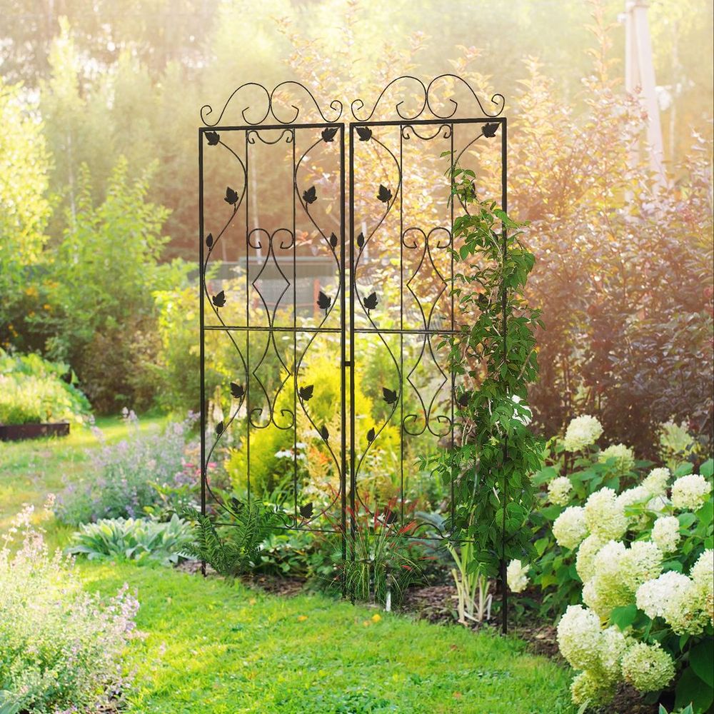 Premium Outsunny Metal Trellis Set - 2-Pack, Leaf Design