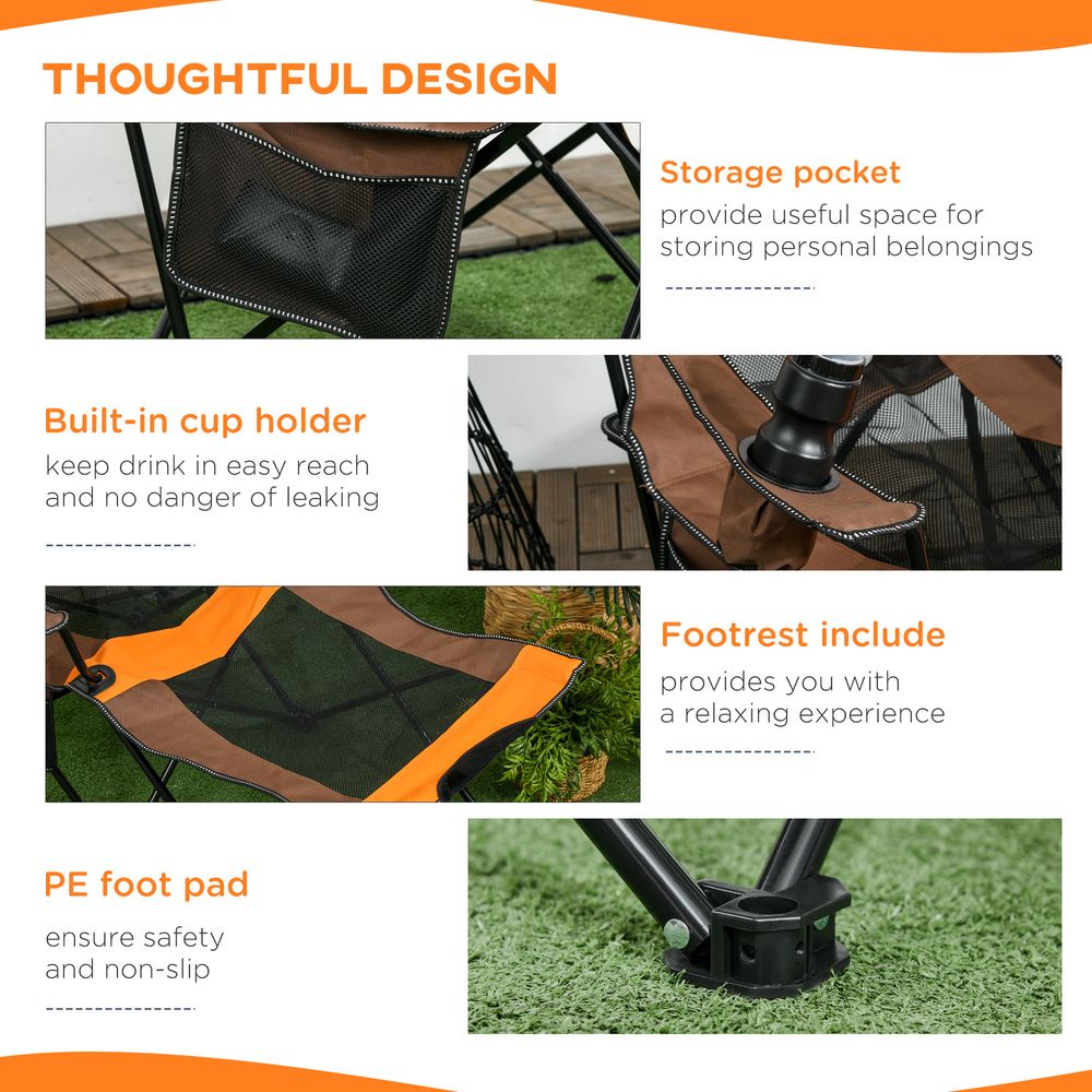 Outsunny Camping Chair w/ Footrest - Adjustable Backrest, Bag - Compact & Comfortable - Black