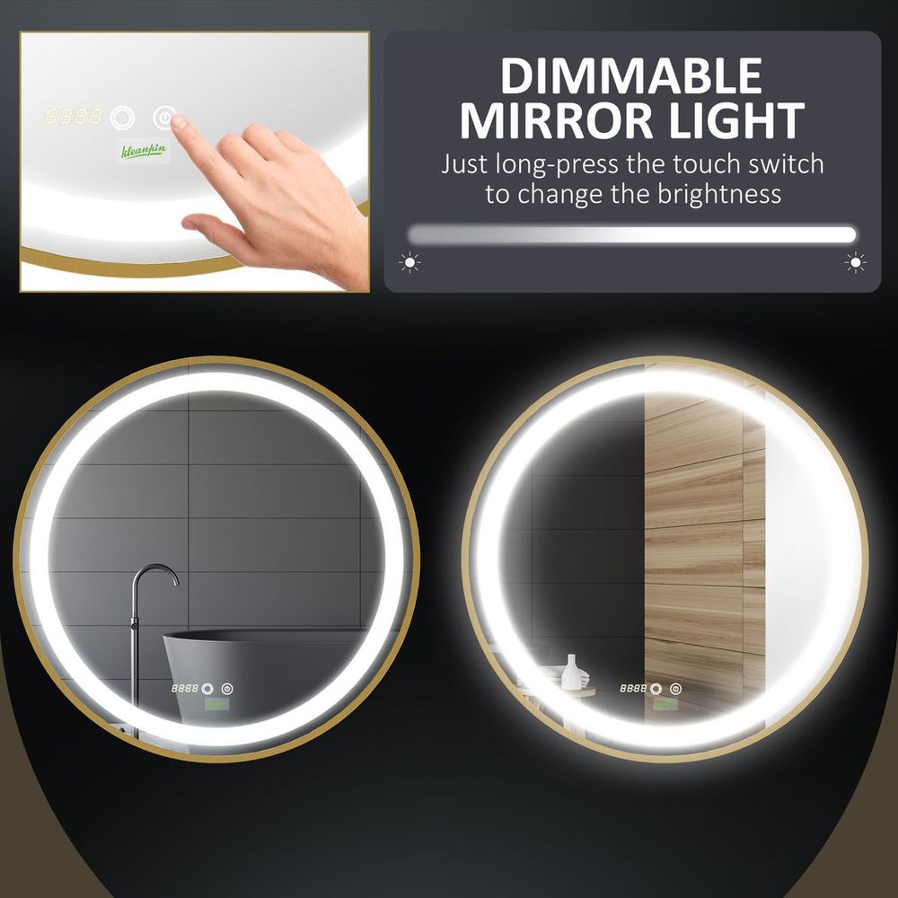 Premium LED Bathroom Mirror Wall Mounted - Round Vanity Mirror, Lights, Time Display, Adjustable Brightness - Best Quality!