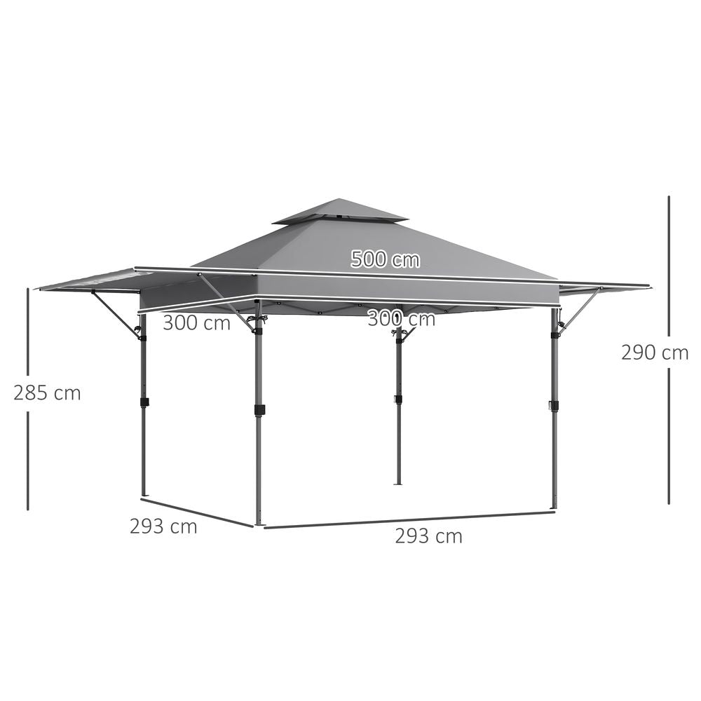 Premium Outsunny Pop Up Gazebo - 5x3(m), Dual Awning, Grey