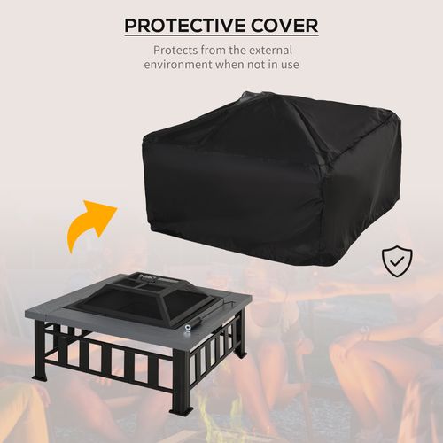Outsunny Fire Pit, Square Shape, W/Waterproof Cover-Black/Grey