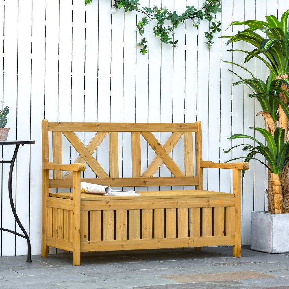 2-Seater Garden Storage Bench - Patio Wood Decor, Outdoor Seating, Weather-Resistant Finish - Professional Seller