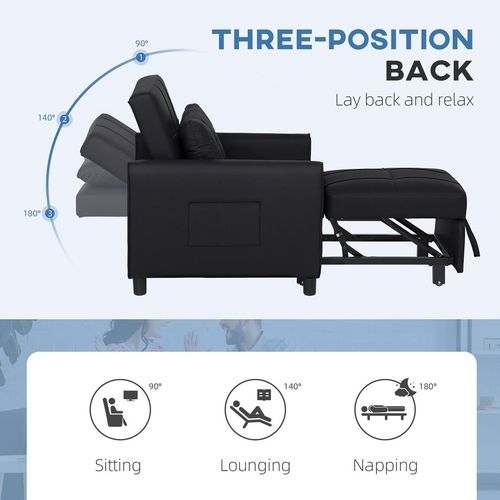 HOMCOM Folding Chair Bed, Sleeper Chair with Pillow, Side Pockets, Black